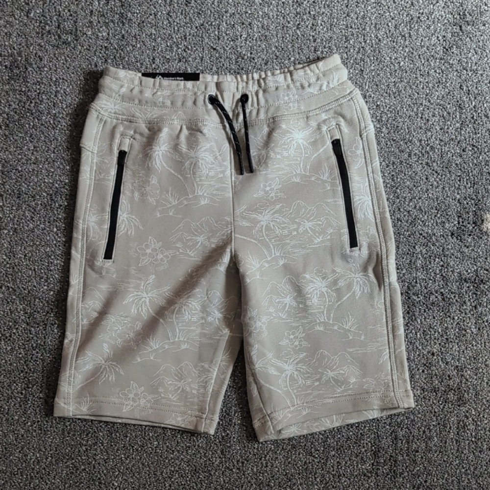 Boys Tan And White Hawaiian Print Jogger Shorts By Member's Mark NWT